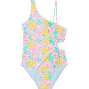 Hurley Girls One-Piece Cut Out Swim Suit (Big Kid) Blue Ice 16 Big Kid